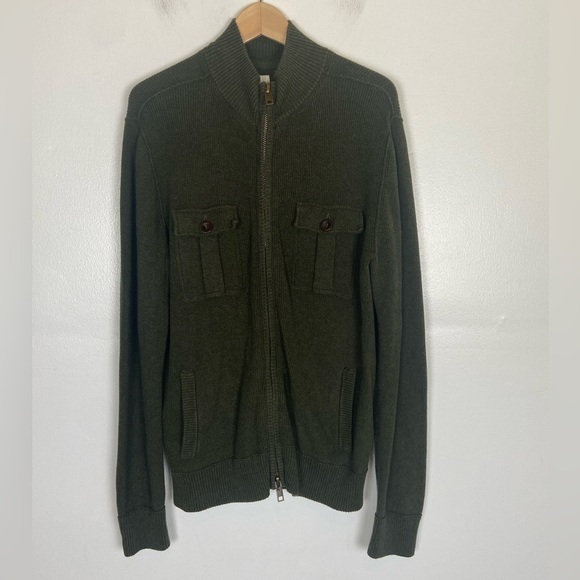 Fossil Men's Cardigan Size L Ribbed Mock Neck Full Zip Pockets Military Green - Picture 1 of 13